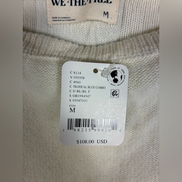 Free People Into the Blue Wool Blend Crop Sweater in Tropical Blue Combo Medium - Picture 9 of 12